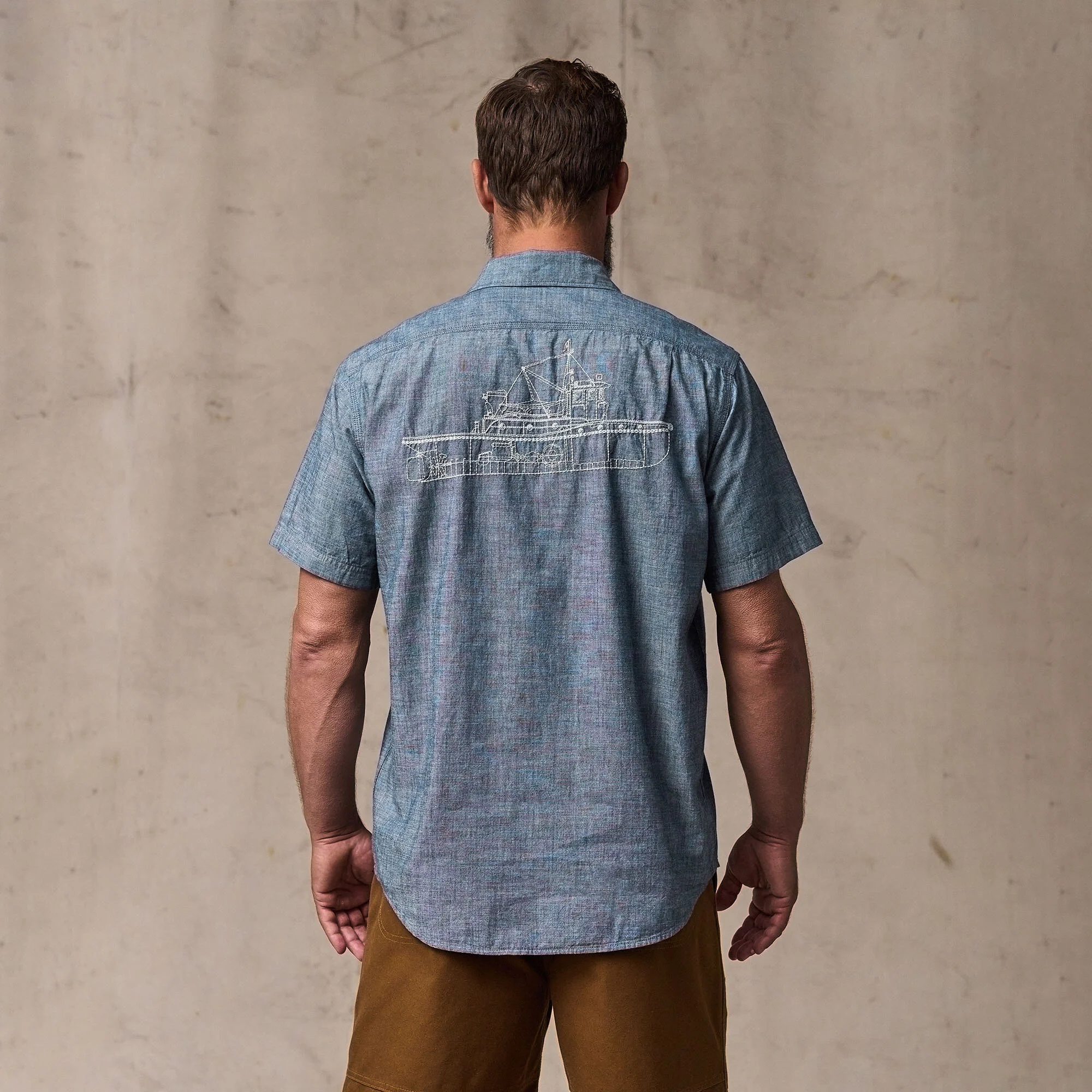 SHORT SLEEVE EMBROIDERED CHAMBRAY SHIRT - Image 10