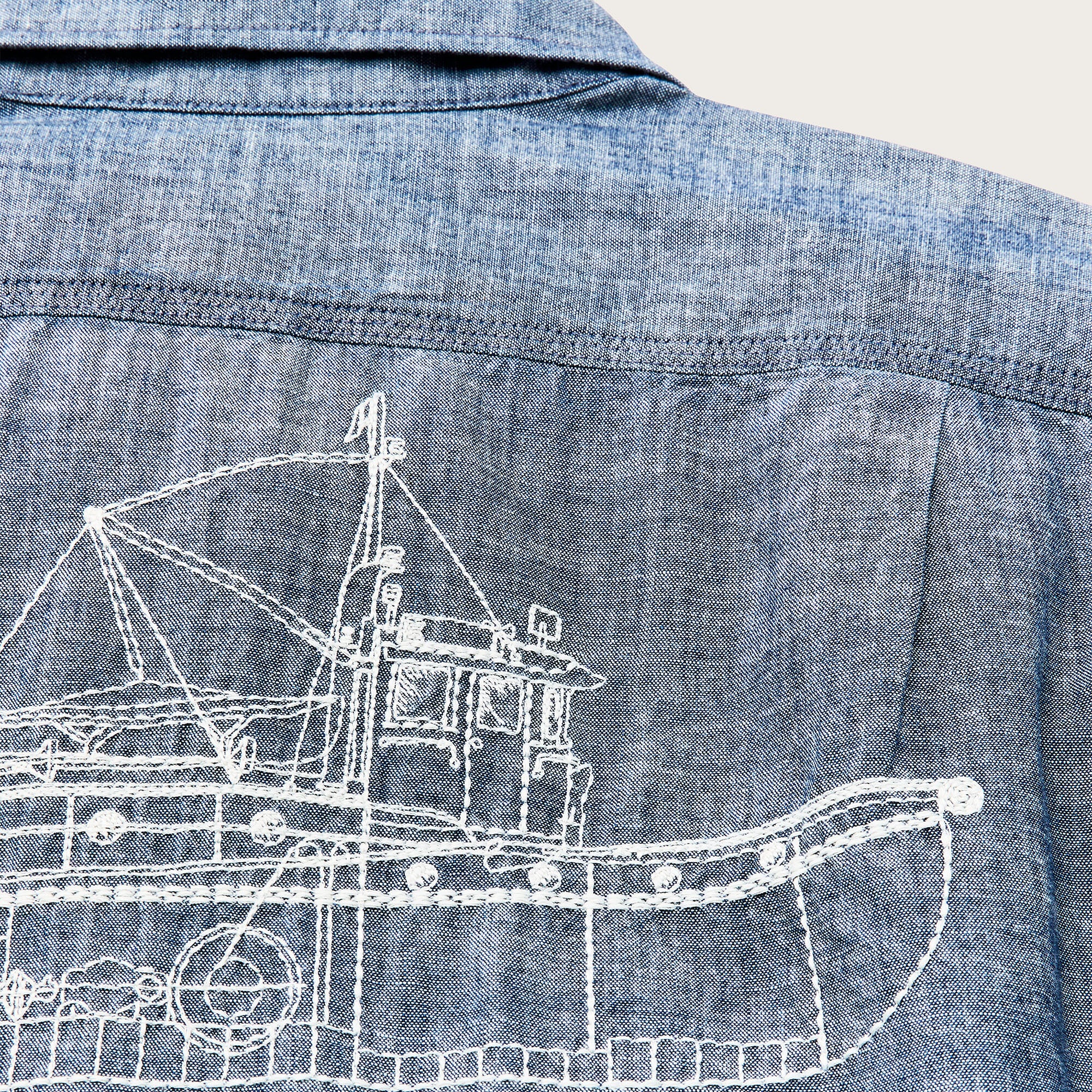 SHORT SLEEVE EMBROIDERED CHAMBRAY SHIRT - Image 4