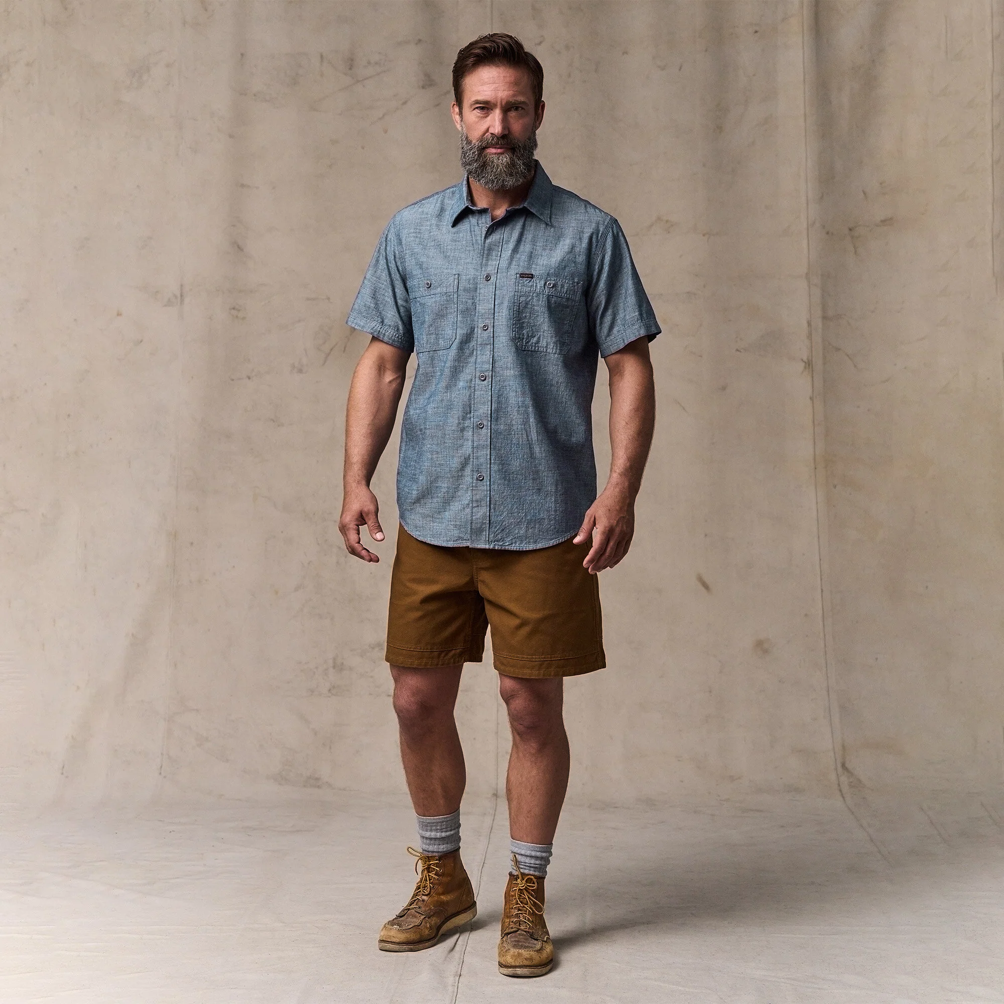 SHORT SLEEVE EMBROIDERED CHAMBRAY SHIRT - Image 6