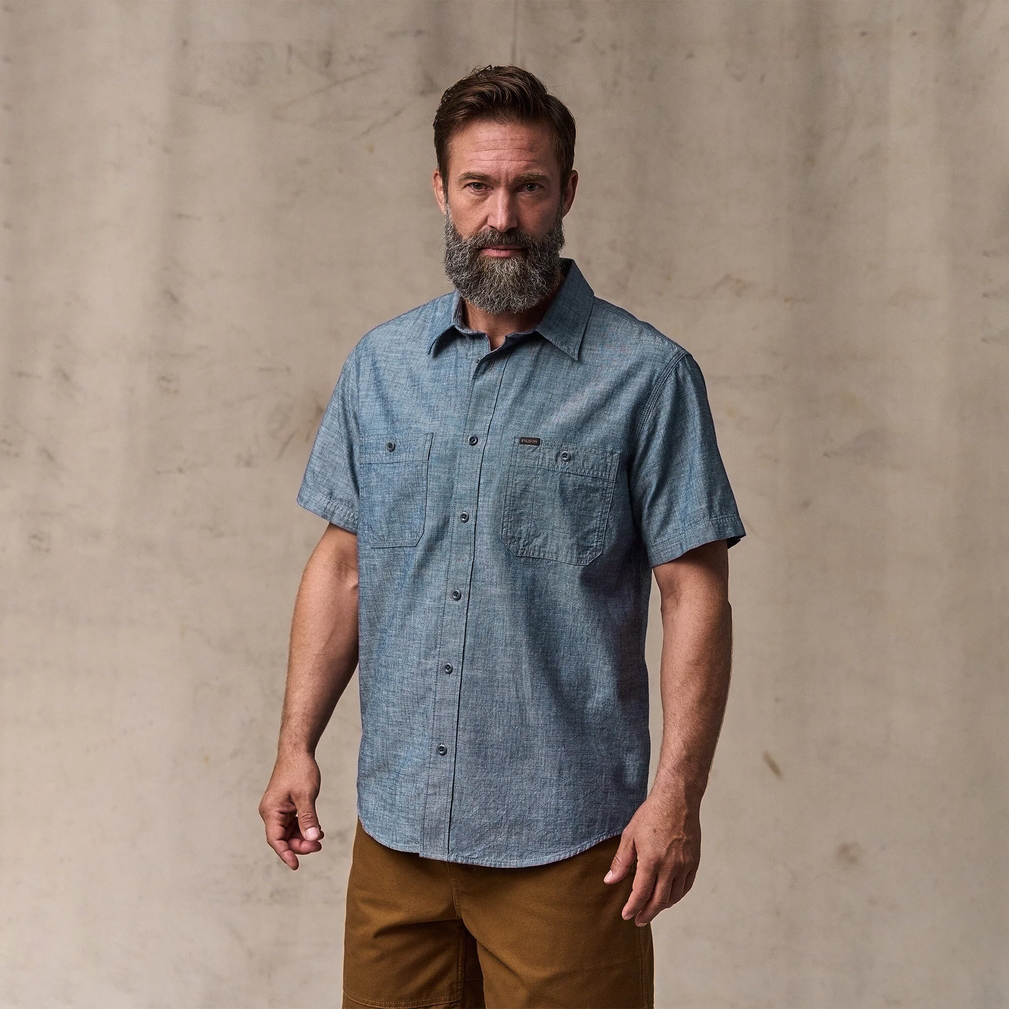 SHORT SLEEVE EMBROIDERED CHAMBRAY SHIRT - Image 7