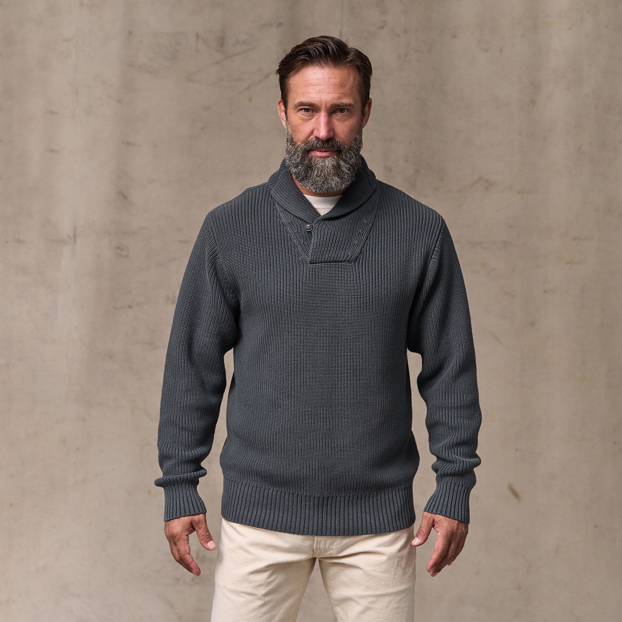 VINTAGE COTTON SHAWL NECK SWEATER - Image 5
