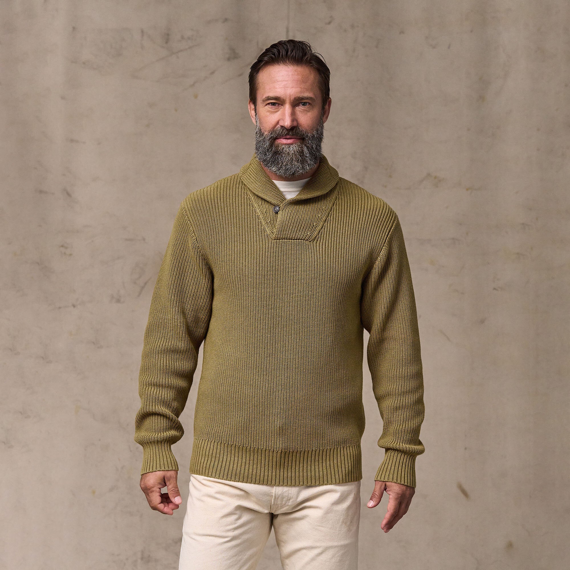 VINTAGE COTTON SHAWL NECK SWEATER - Image 5