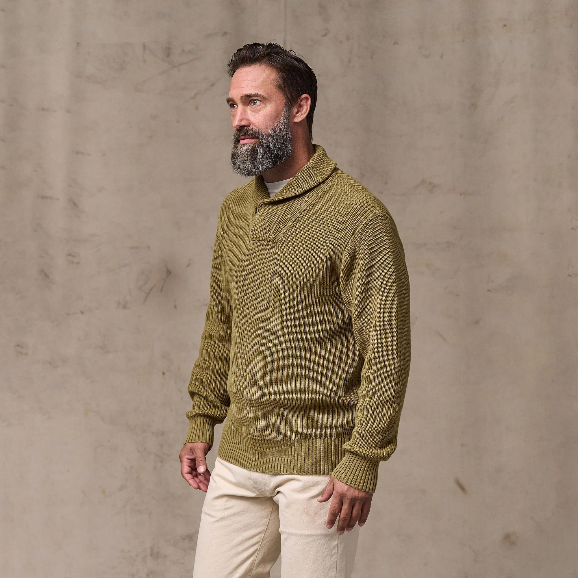 VINTAGE COTTON SHAWL NECK SWEATER - Image 6