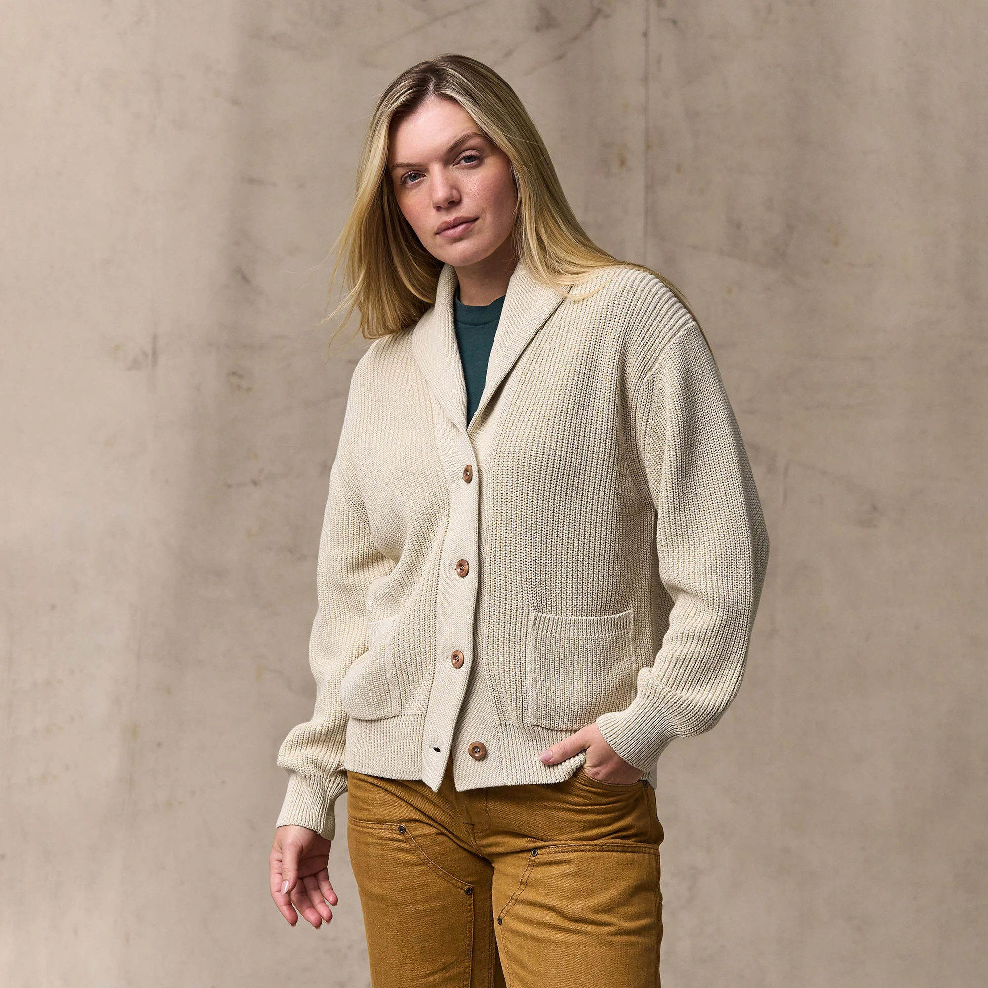 WOMEN'S COTTON SHAWL NECK CARDIGAN - Image 4