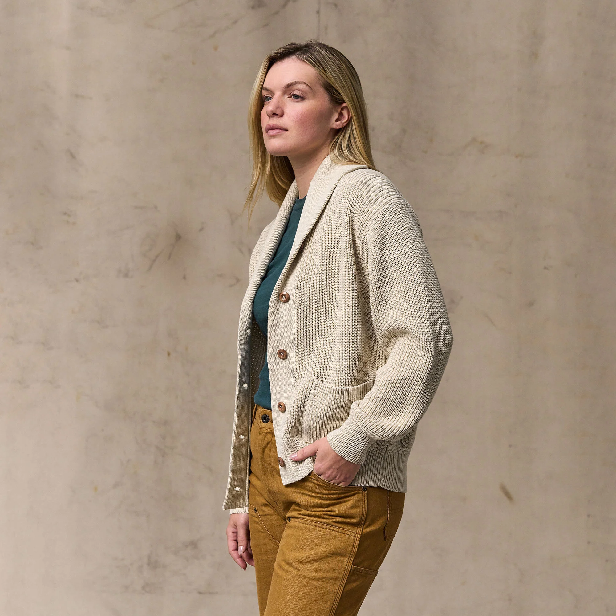 WOMEN'S COTTON SHAWL NECK CARDIGAN - Image 7