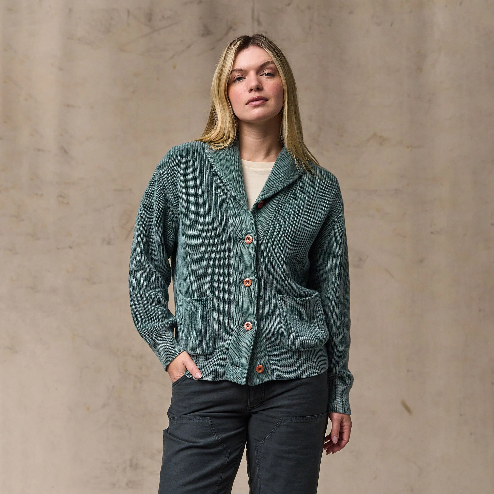 WOMEN'S COTTON SHAWL NECK CARDIGAN - Image 4