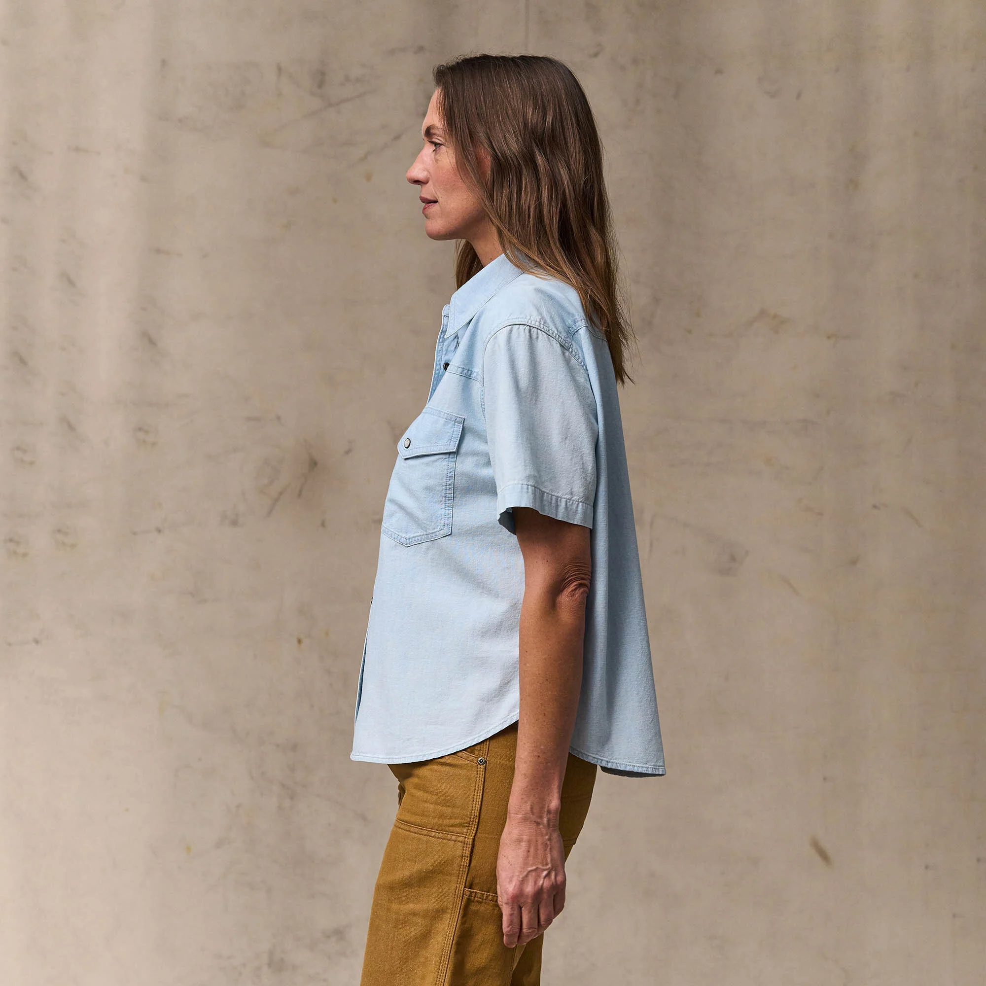 WOMEN'S SHORT SLEEVE CHAMBRAY WESTERN SHIRT - Image 7